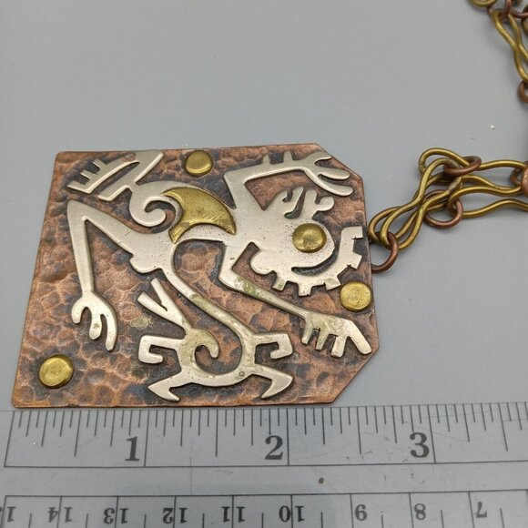 Casa Maya Aztec Tribal Monkey Mexico Brass Copper Necklace Pendant VTG Estate - Picture 9 of 11